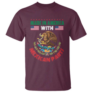 Made In America With Mexican Parts T Shirt Mexico Coat of Arms Half Mexican Roots TS10 Maroon Print Your Wear