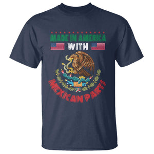 Made In America With Mexican Parts T Shirt Mexico Coat of Arms Half Mexican Roots TS10 Navy Print Your Wear