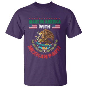 Made In America With Mexican Parts T Shirt Mexico Coat of Arms Half Mexican Roots TS10 Purple Print Your Wear