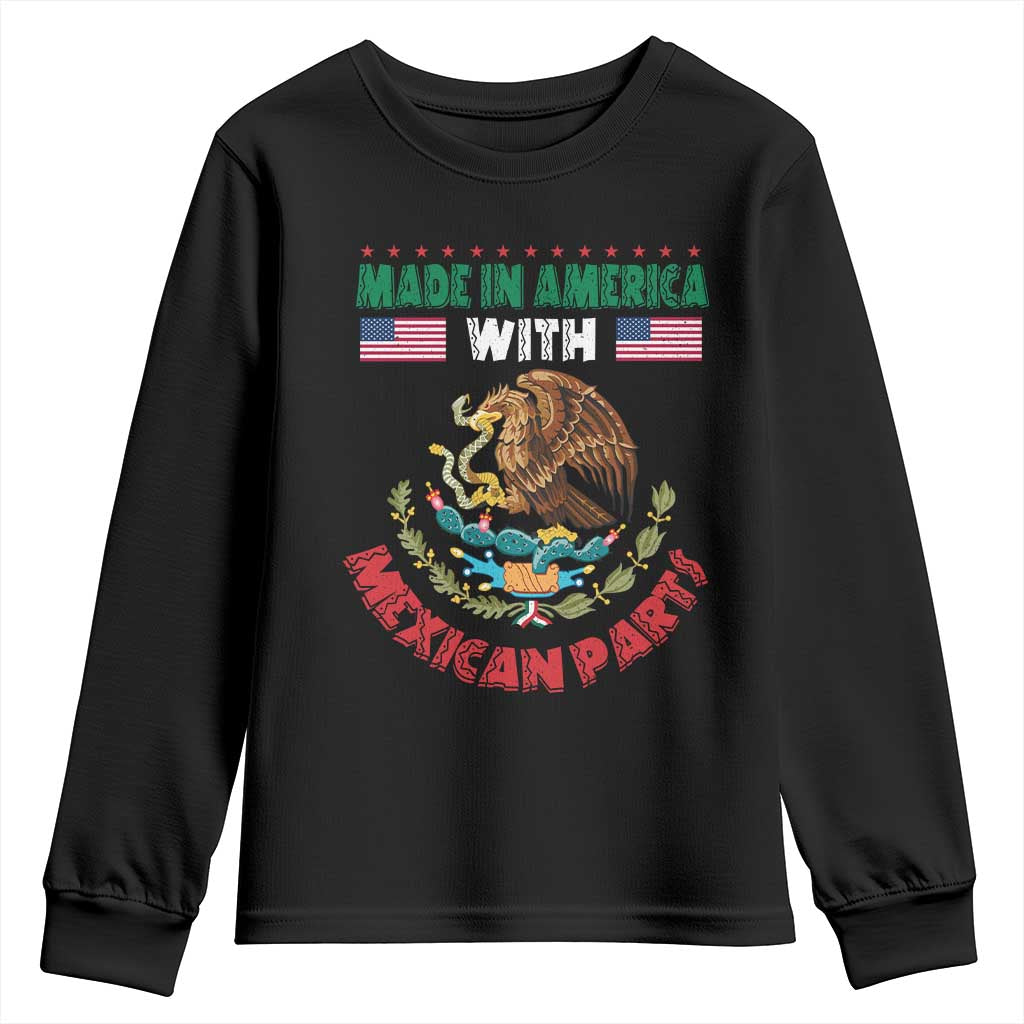 Made In America With Mexican Parts Youth Sweatshirt Mexico Coat of Arms Half Mexican Roots TS10 Black Print Your Wear