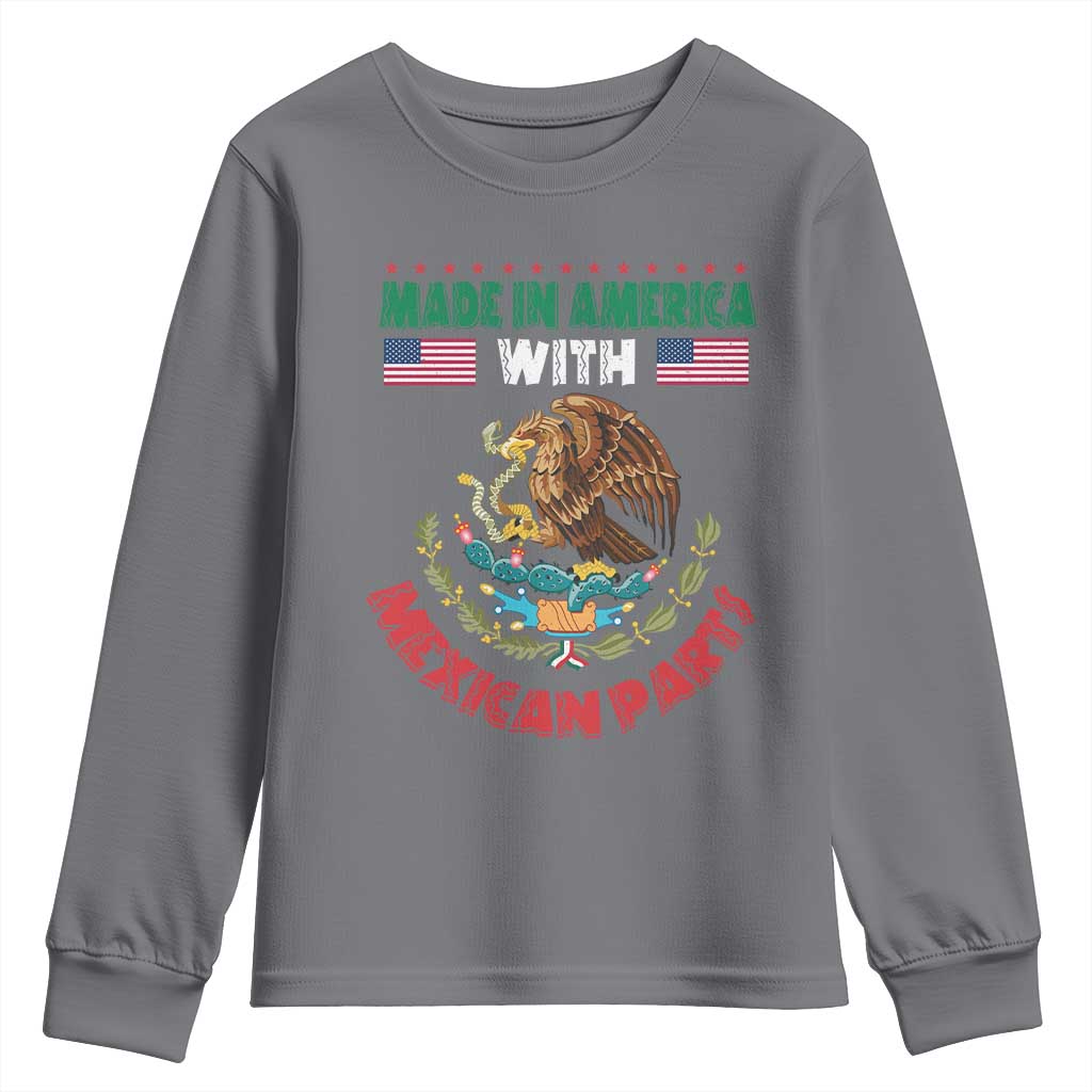 Made In America With Mexican Parts Youth Sweatshirt Mexico Coat of Arms Half Mexican Roots TS10 Charcoal Print Your Wear