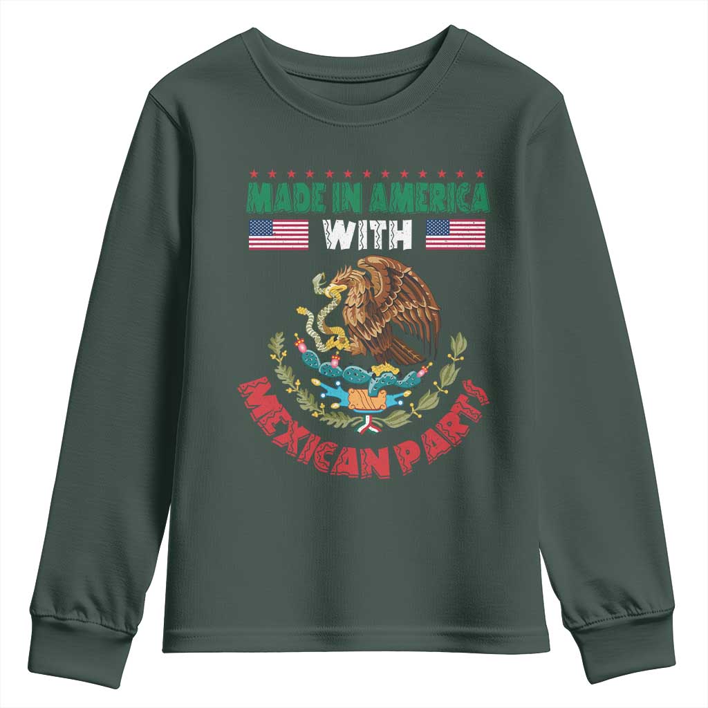 Made In America With Mexican Parts Youth Sweatshirt Mexico Coat of Arms Half Mexican Roots TS10 Dark Forest Green Print Your Wear