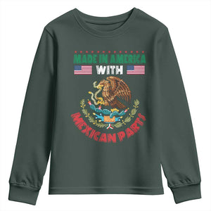 Made In America With Mexican Parts Youth Sweatshirt Mexico Coat of Arms Half Mexican Roots TS10 Dark Forest Green Print Your Wear