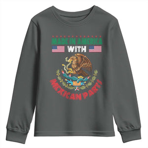 Made In America With Mexican Parts Youth Sweatshirt Mexico Coat of Arms Half Mexican Roots TS10 Dark Heather Print Your Wear