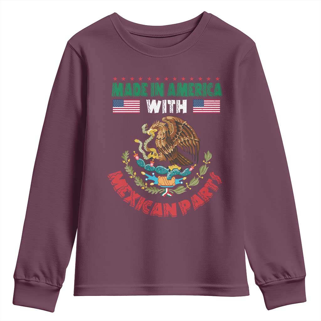 Made In America With Mexican Parts Youth Sweatshirt Mexico Coat of Arms Half Mexican Roots TS10 Maroon Print Your Wear