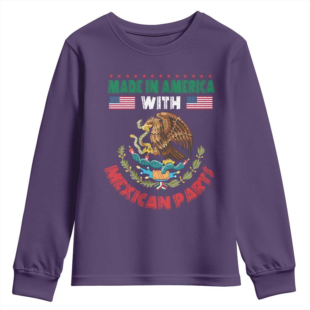 Made In America With Mexican Parts Youth Sweatshirt Mexico Coat of Arms Half Mexican Roots TS10 Purple Print Your Wear