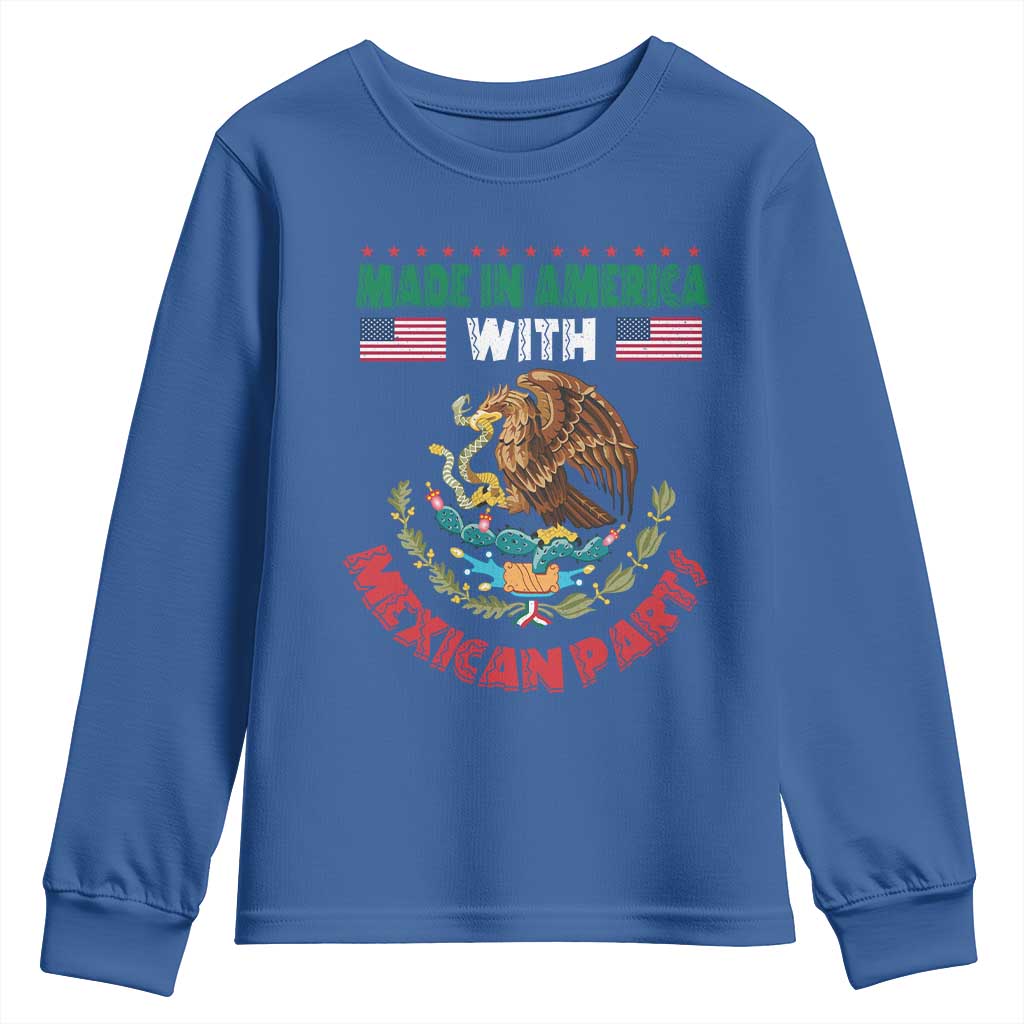 Made In America With Mexican Parts Youth Sweatshirt Mexico Coat of Arms Half Mexican Roots TS10 Royal Blue Print Your Wear