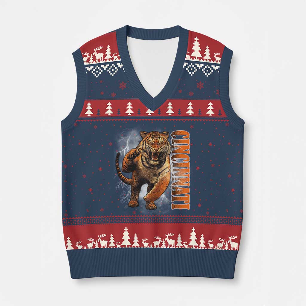 Cincinnati Tiger V-Neck Knit Sweater Vest Bootleg Vintage TS10 Navy Red Print Your Wear