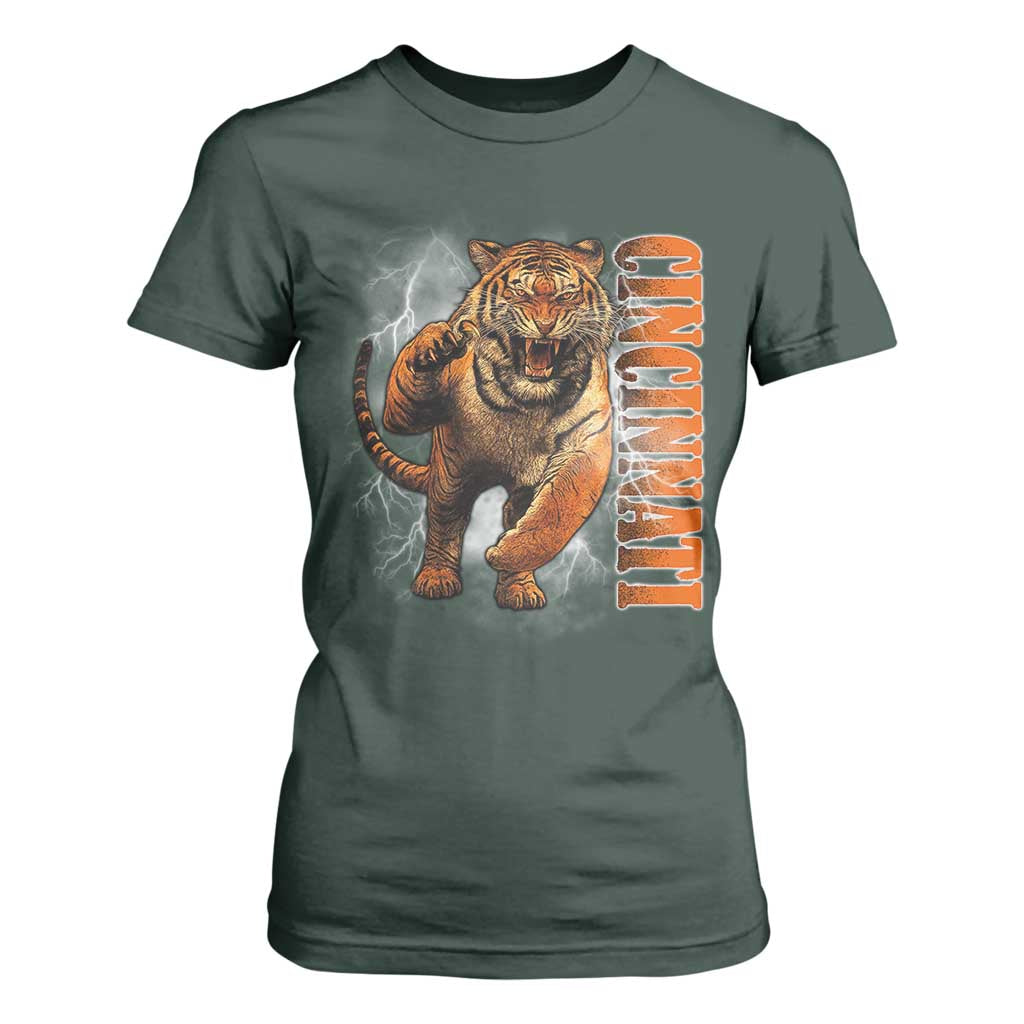 Cincinnati Tiger T Shirt For Women Bootleg Vintage TS10 Dark Forest Green Print Your Wear