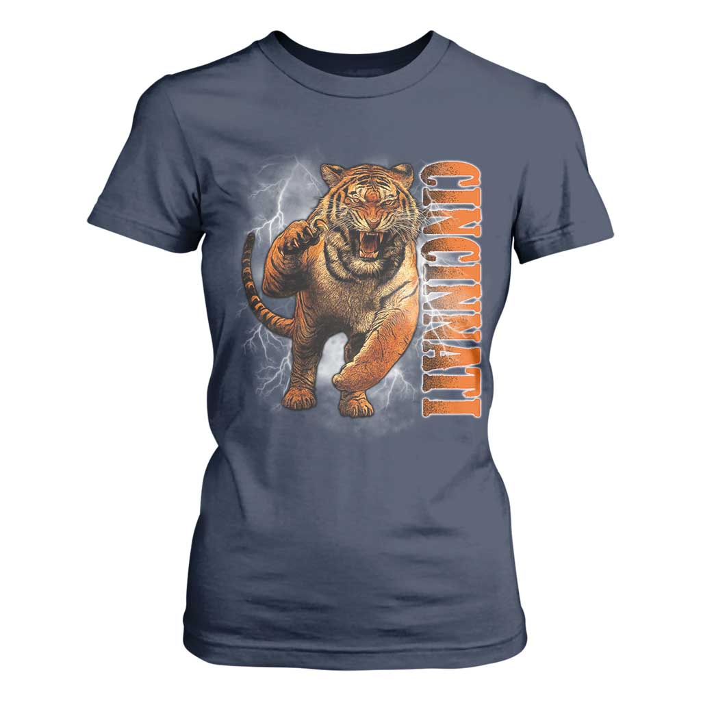 Cincinnati Tiger T Shirt For Women Bootleg Vintage TS10 Navy Print Your Wear