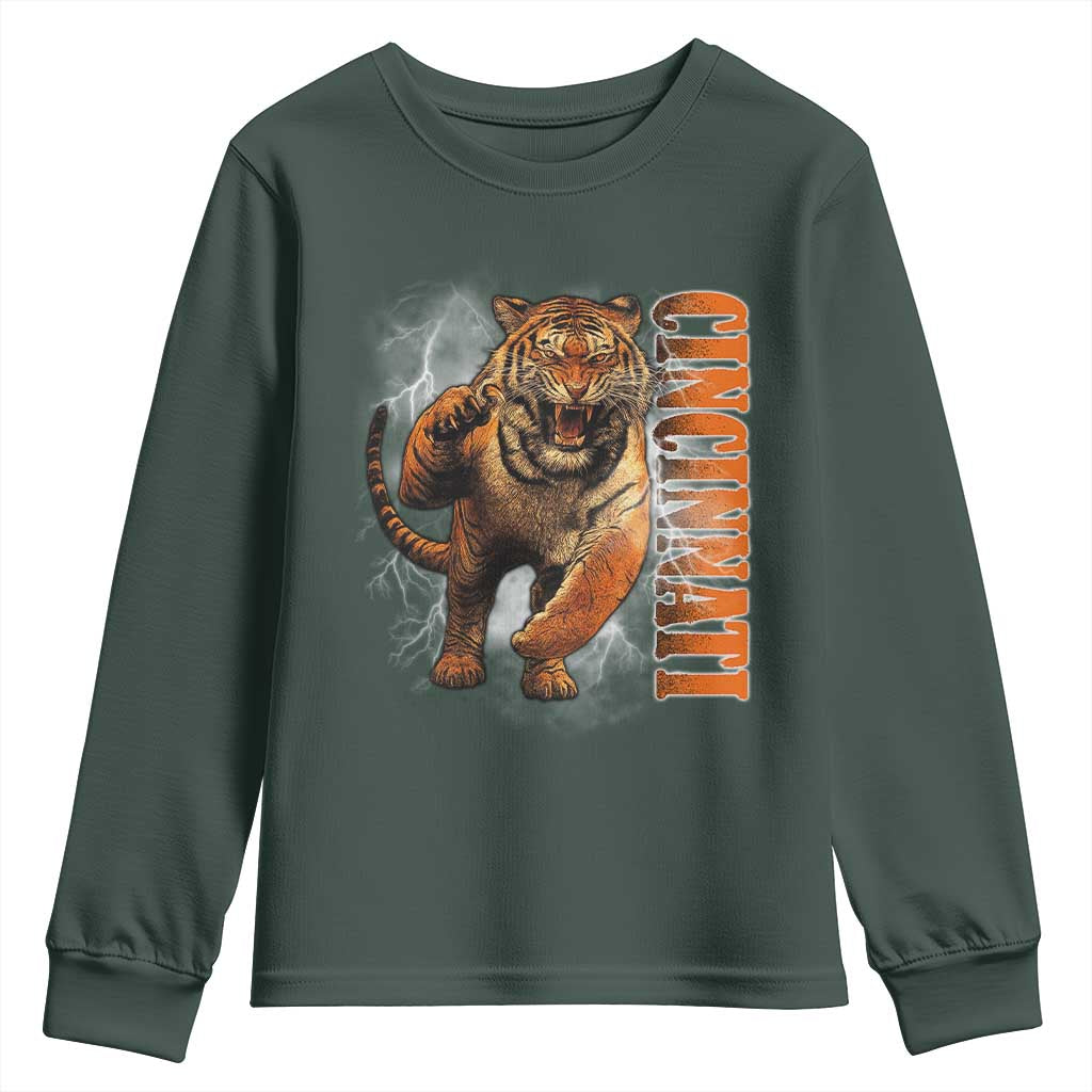 Cincinnati Tiger Youth Sweatshirt Bootleg Vintage TS10 Dark Forest Green Print Your Wear