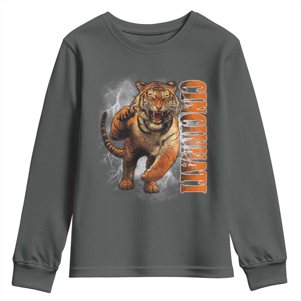 Cincinnati Tiger Youth Sweatshirt Bootleg Vintage TS10 Dark Heather Print Your Wear
