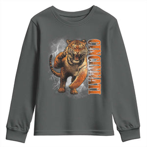 Cincinnati Tiger Youth Sweatshirt Bootleg Vintage TS10 Dark Heather Print Your Wear