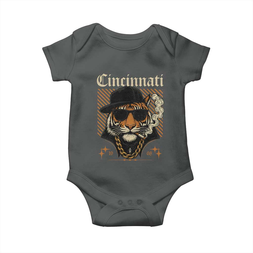 Cincinnati Tiger Baby Onesie Retro Vintage Mascot Sports Fan TS10 Dark Heather Print Your Wear