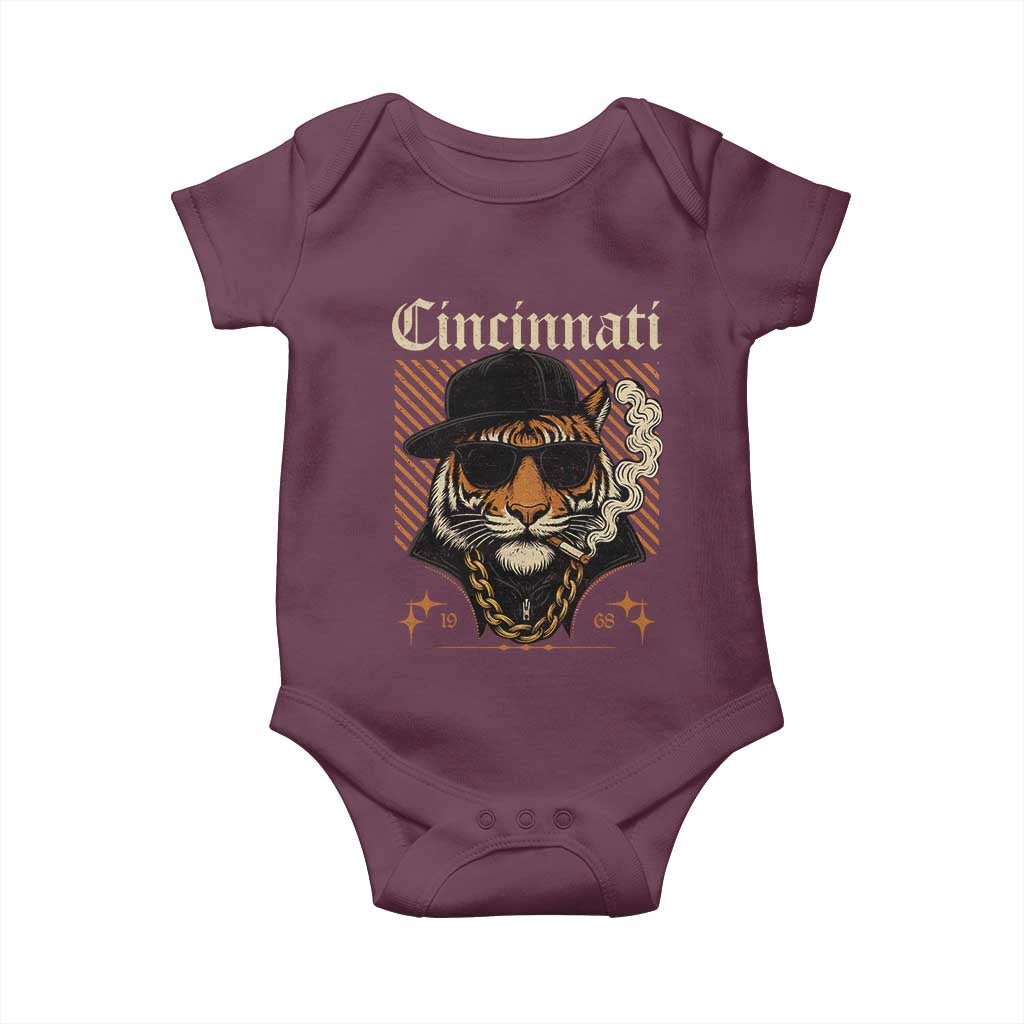 Cincinnati Tiger Baby Onesie Retro Vintage Mascot Sports Fan TS10 Maroon Print Your Wear