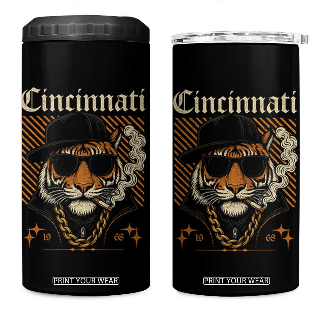 Cincinnati Tiger 4 in 1 Can Cooler Tumbler Retro Vintage Mascot Sports Fan TS10 One Size: 16 oz Black Print Your Wear