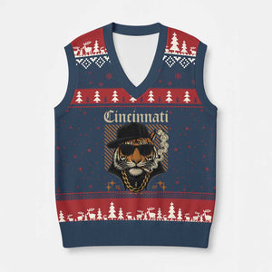 Cincinnati Tiger V-Neck Knit Sweater Vest Retro Vintage Mascot Sports Fan TS10 Navy Red Print Your Wear