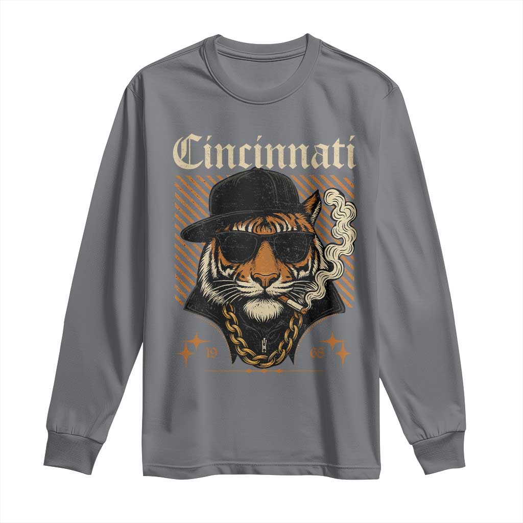 Cincinnati Tiger Long Sleeve Shirt Retro Vintage Mascot Sports Fan TS10 Charcoal Print Your Wear