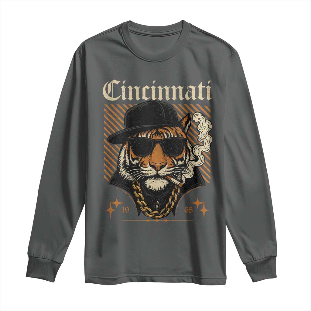 Cincinnati Tiger Long Sleeve Shirt Retro Vintage Mascot Sports Fan TS10 Dark Heather Print Your Wear