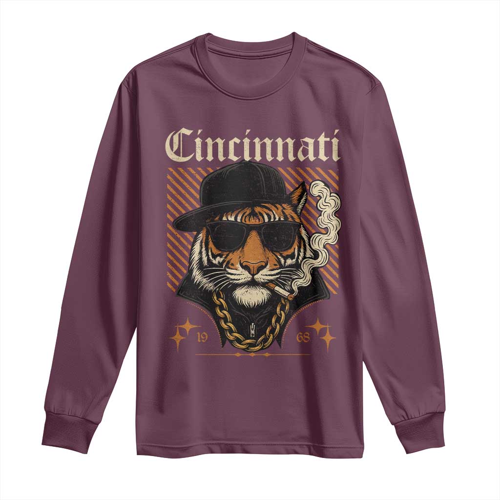 Cincinnati Tiger Long Sleeve Shirt Retro Vintage Mascot Sports Fan TS10 Maroon Print Your Wear