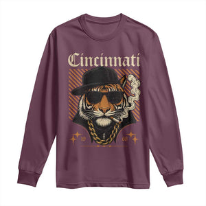 Cincinnati Tiger Long Sleeve Shirt Retro Vintage Mascot Sports Fan TS10 Maroon Print Your Wear
