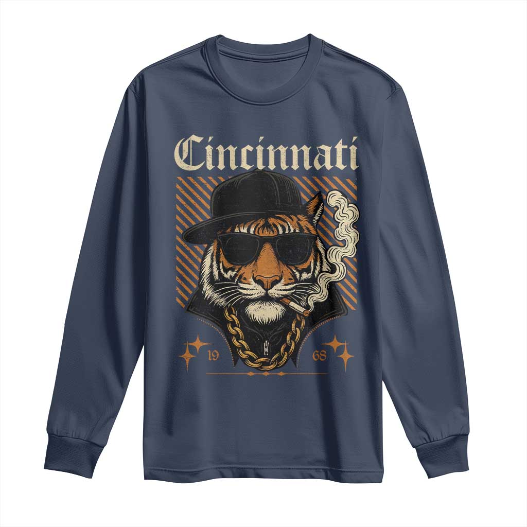 Cincinnati Tiger Long Sleeve Shirt Retro Vintage Mascot Sports Fan TS10 Navy Print Your Wear