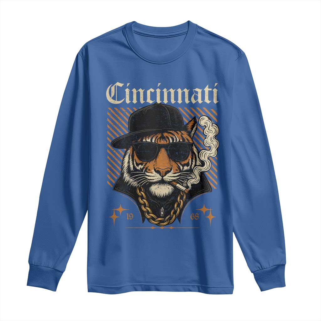 Cincinnati Tiger Long Sleeve Shirt Retro Vintage Mascot Sports Fan TS10 Royal Blue Print Your Wear
