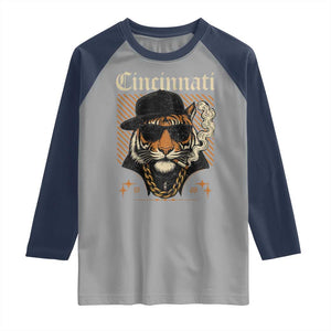 Cincinnati Tiger Raglan Shirt Retro Vintage Mascot Sports Fan TS10 Sport Gray Navy Print Your Wear