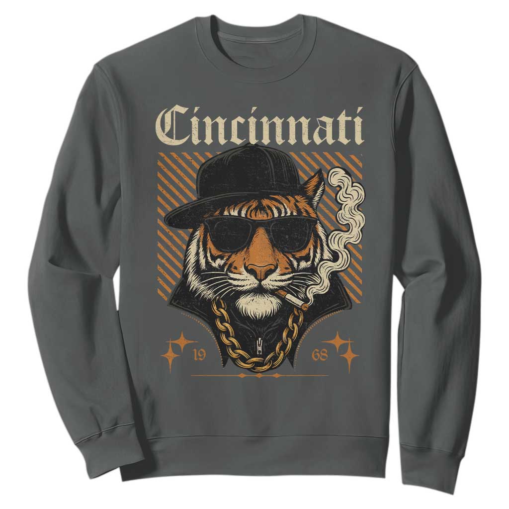 Cincinnati Tiger Sweatshirt Retro Vintage Mascot Sports Fan TS10 Dark Heather Print Your Wear