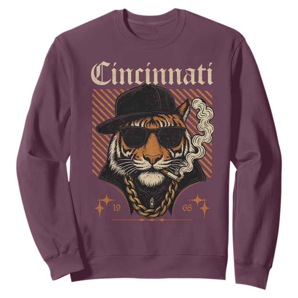 Cincinnati Tiger Sweatshirt Retro Vintage Mascot Sports Fan TS10 Maroon Print Your Wear