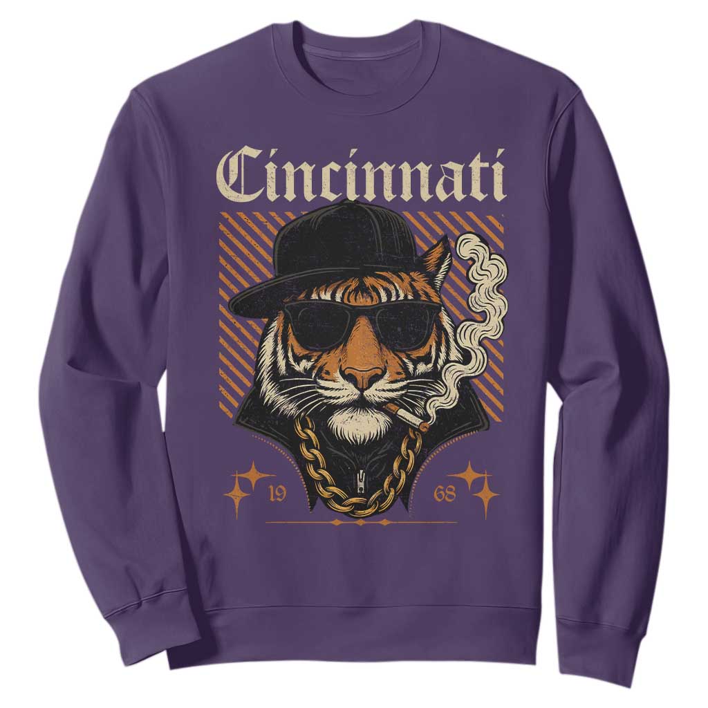 Cincinnati Tiger Sweatshirt Retro Vintage Mascot Sports Fan TS10 Purple Print Your Wear