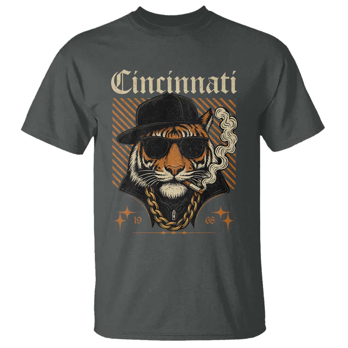 Cincinnati Tiger T Shirt Retro Vintage Mascot Sports Fan TS10 Dark Heather Print Your Wear