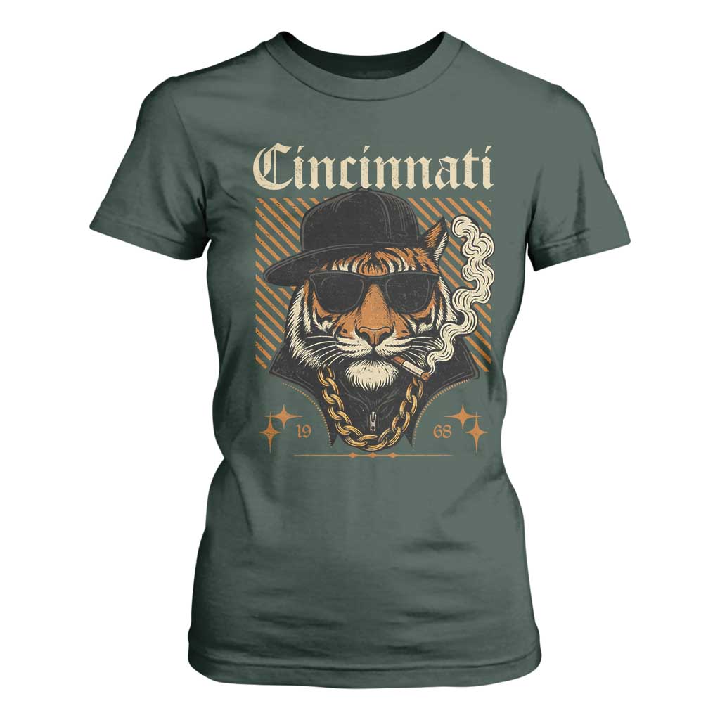 Cincinnati Tiger T Shirt For Women Retro Vintage Mascot Sports Fan TS10 Dark Forest Green Print Your Wear