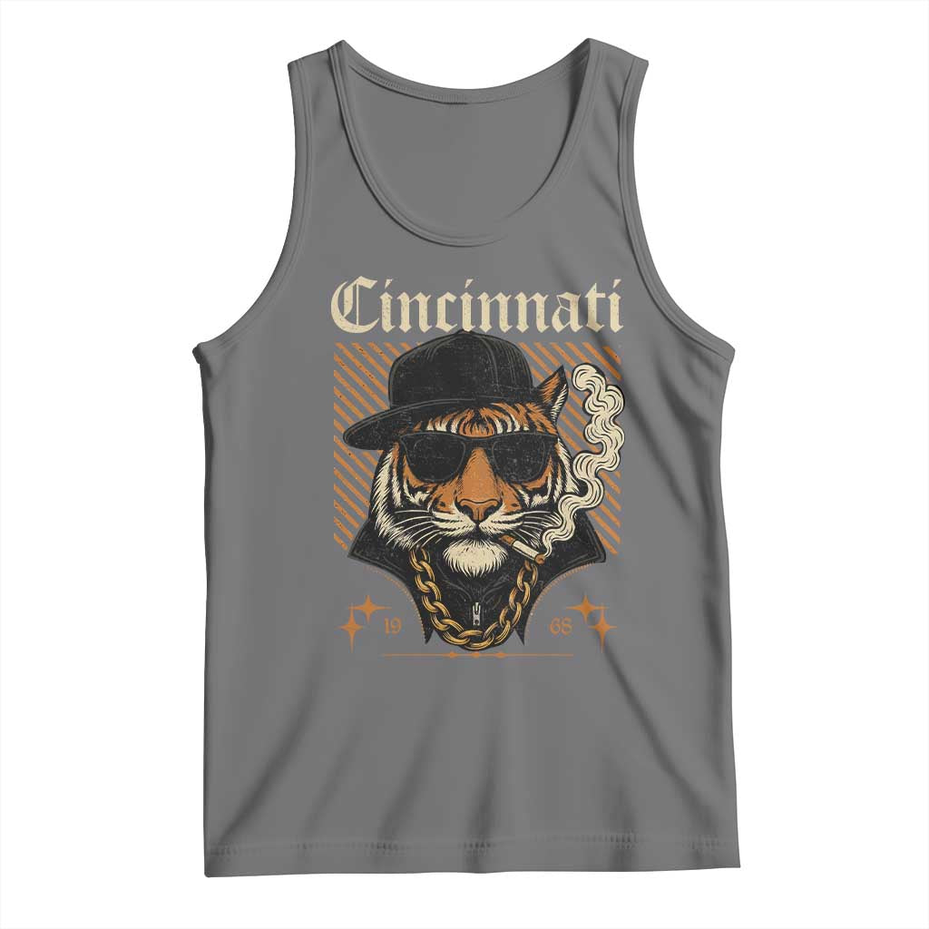 Cincinnati Tiger Tank Top Retro Vintage Mascot Sports Fan TS10 Black Heather Print Your Wear