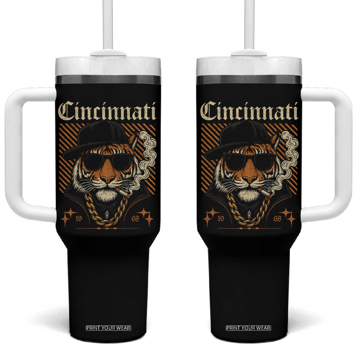 Cincinnati Tiger Tumbler With Handle Retro Vintage Mascot Sports Fan TS10 One Size: 40 oz Black Print Your Wear