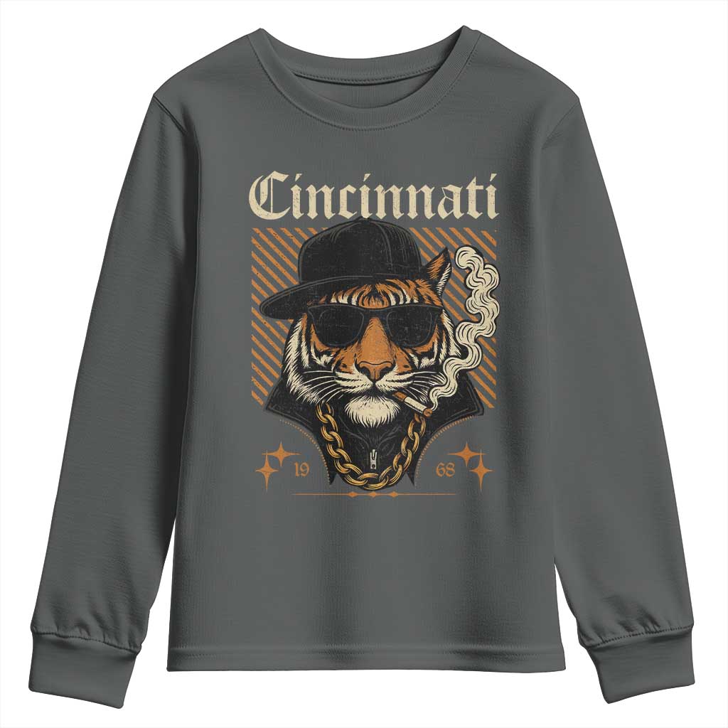 Cincinnati Tiger Youth Sweatshirt Retro Vintage Mascot Sports Fan TS10 Dark Heather Print Your Wear