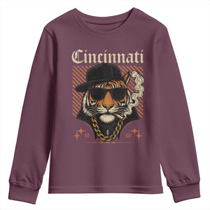 Cincinnati Tiger Youth Sweatshirt Retro Vintage Mascot Sports Fan TS10 Maroon Print Your Wear