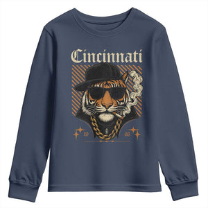 Cincinnati Tiger Youth Sweatshirt Retro Vintage Mascot Sports Fan TS10 Navy Print Your Wear