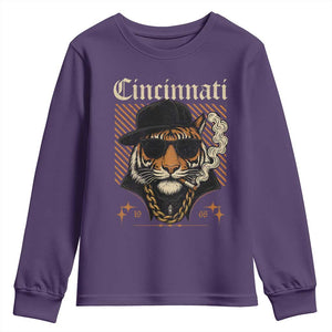 Cincinnati Tiger Youth Sweatshirt Retro Vintage Mascot Sports Fan TS10 Purple Print Your Wear
