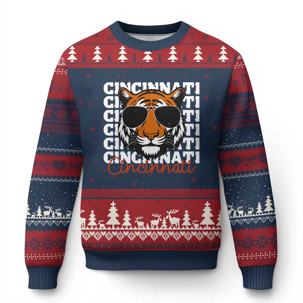 Cincinnati Tiger Ugly Christmas Sweater Retro Vintage Novelty Sports Fan TS10 Navy Red Print Your Wear