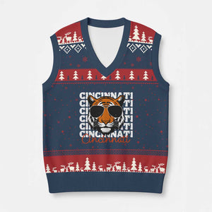Cincinnati Tiger V-Neck Knit Sweater Vest Retro Vintage Novelty Sports Fan TS10 Navy Red Print Your Wear