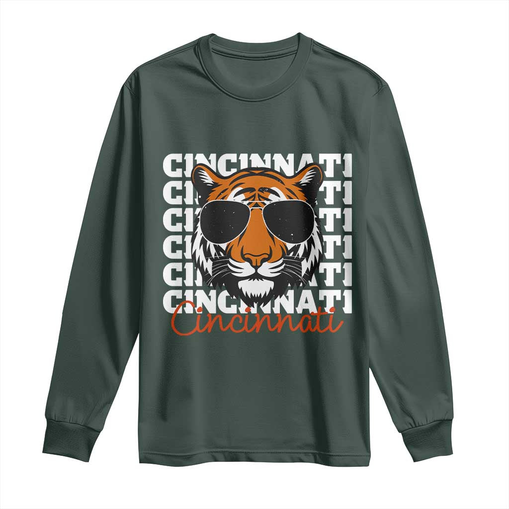 Cincinnati Tiger Long Sleeve Shirt Retro Vintage Novelty Sports Fan TS10 Dark Forest Green Print Your Wear