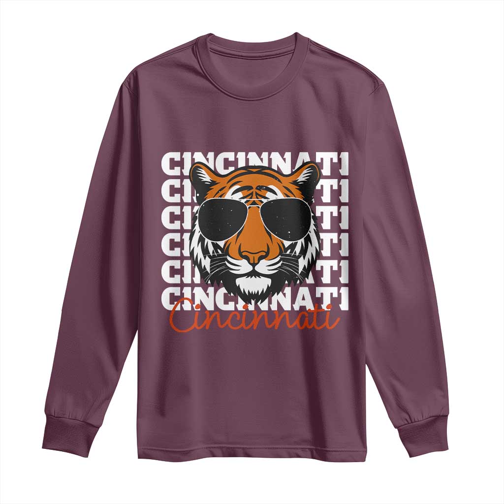 Cincinnati Tiger Long Sleeve Shirt Retro Vintage Novelty Sports Fan TS10 Maroon Print Your Wear