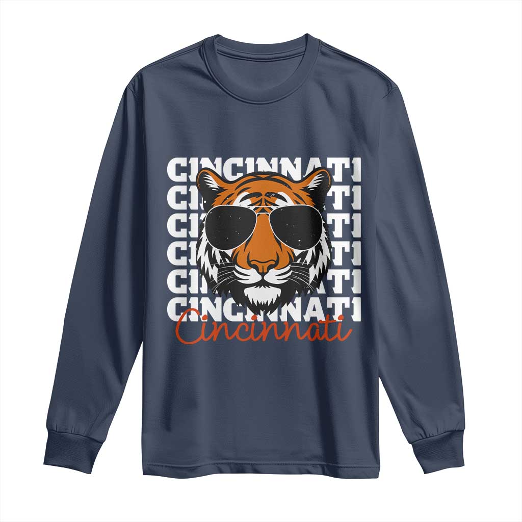 Cincinnati Tiger Long Sleeve Shirt Retro Vintage Novelty Sports Fan TS10 Navy Print Your Wear