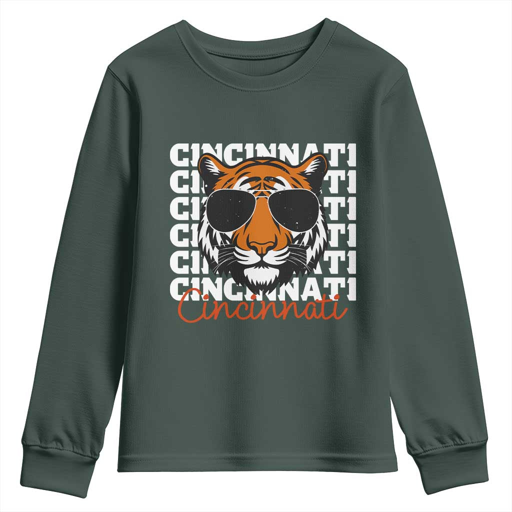 Cincinnati Tiger Youth Sweatshirt Retro Vintage Novelty Sports Fan TS10 Dark Forest Green Print Your Wear