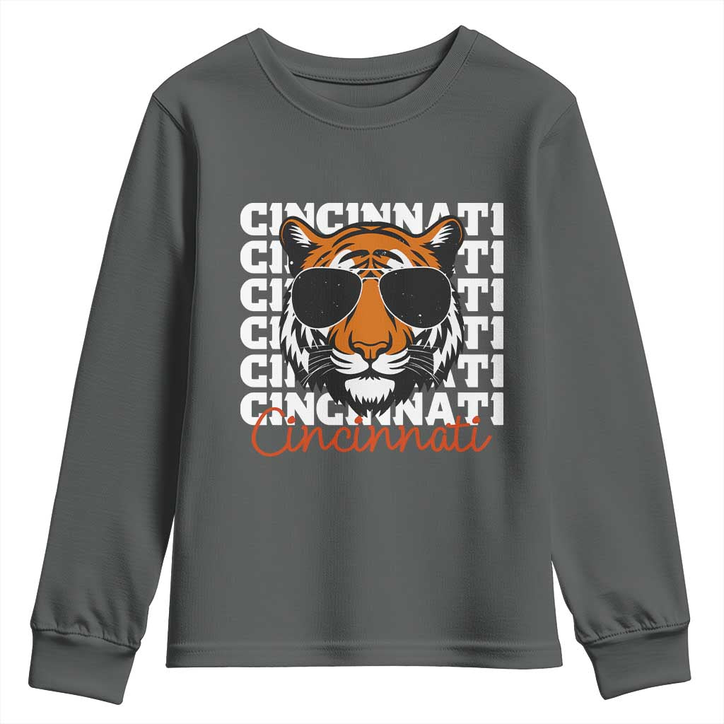 Cincinnati Tiger Youth Sweatshirt Retro Vintage Novelty Sports Fan TS10 Dark Heather Print Your Wear
