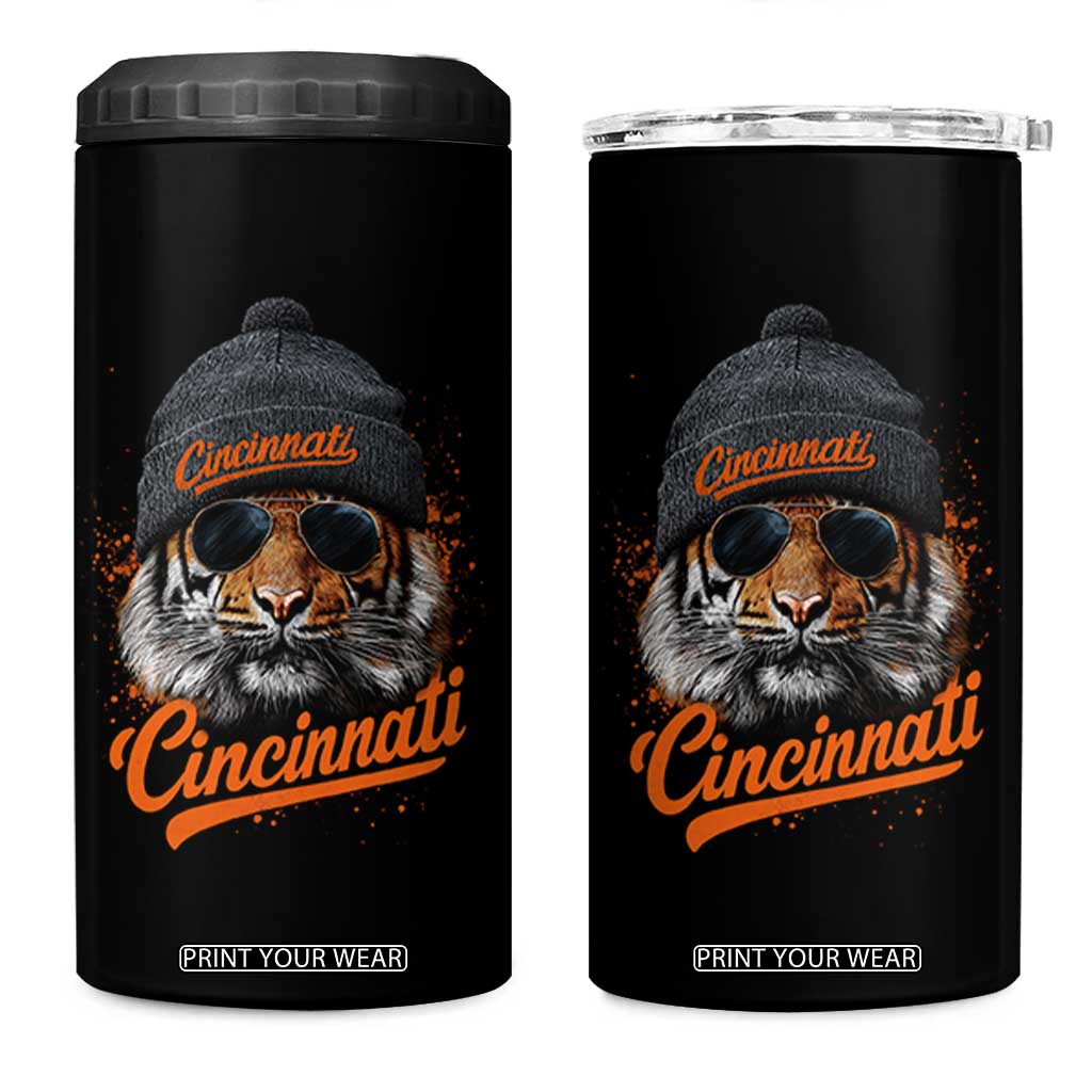 Cincinnati Tiger 4 in 1 Can Cooler Tumbler Retro Vintage Watercolors Sport TS10 One Size: 16 oz Black Print Your Wear