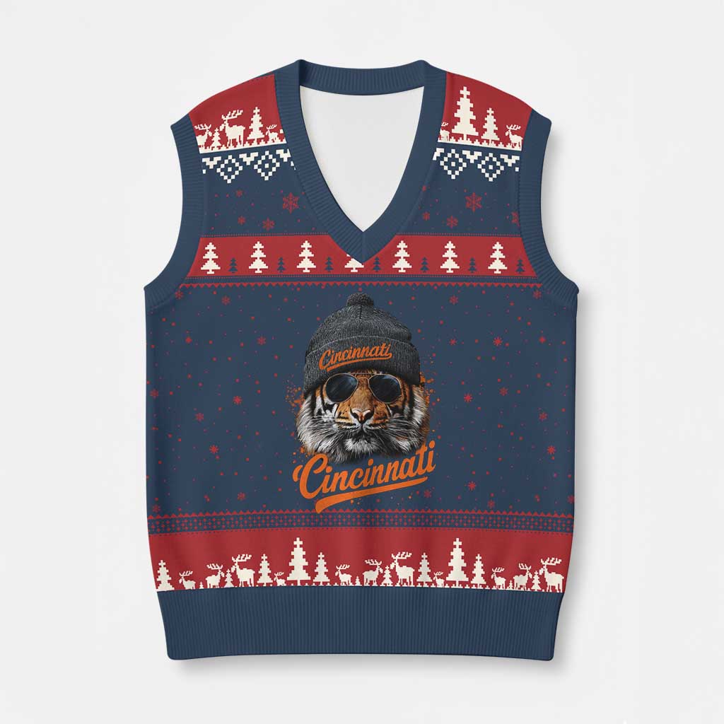 Cincinnati Tiger V-Neck Knit Sweater Vest Retro Vintage Watercolors Sport TS10 Navy Red Print Your Wear