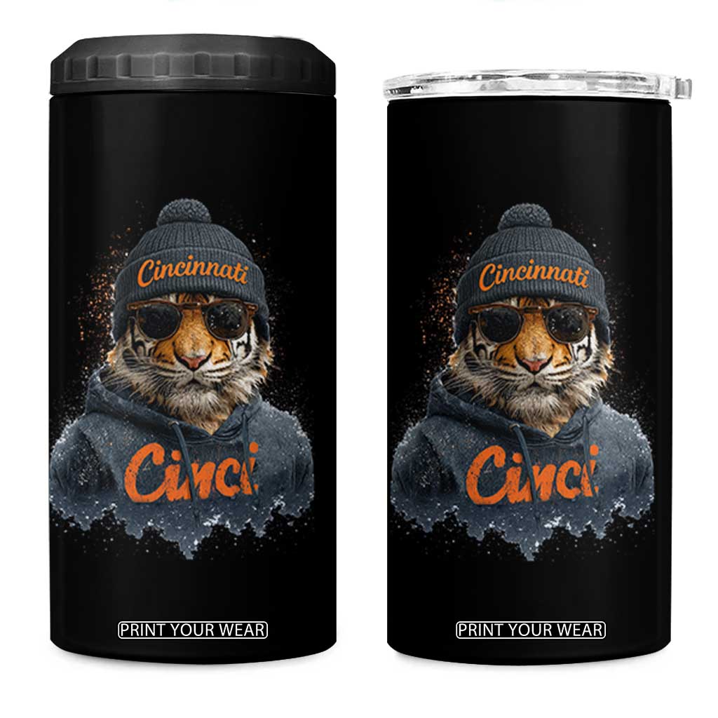 Cincinnati Tiger 4 in 1 Can Cooler Tumbler Retro Vintage Watercolors TS10 One Size: 16 oz Black Print Your Wear