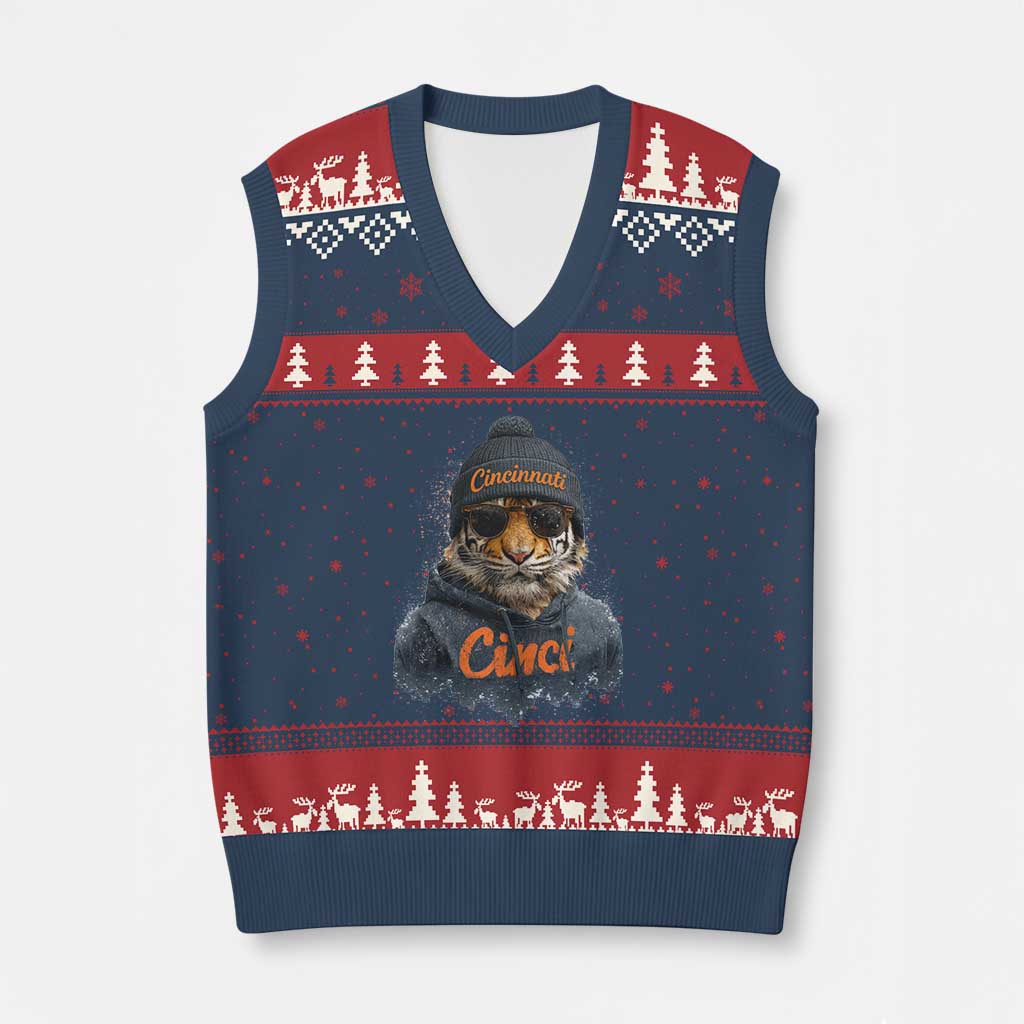 Cincinnati Tiger V-Neck Knit Sweater Vest Retro Vintage Watercolors TS10 Navy Red Print Your Wear